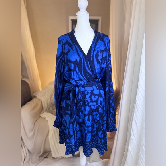 Reiss Vibrant Blue Patterned Women's Dress - Picture 2 of 8